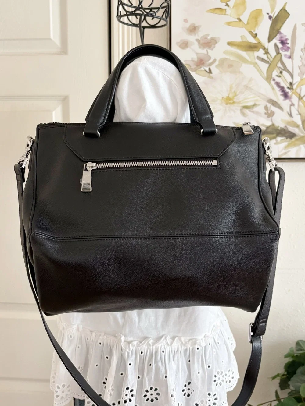 Rabeanco Black Leather Diamond Geometric Design Crossbody Bag Satchel